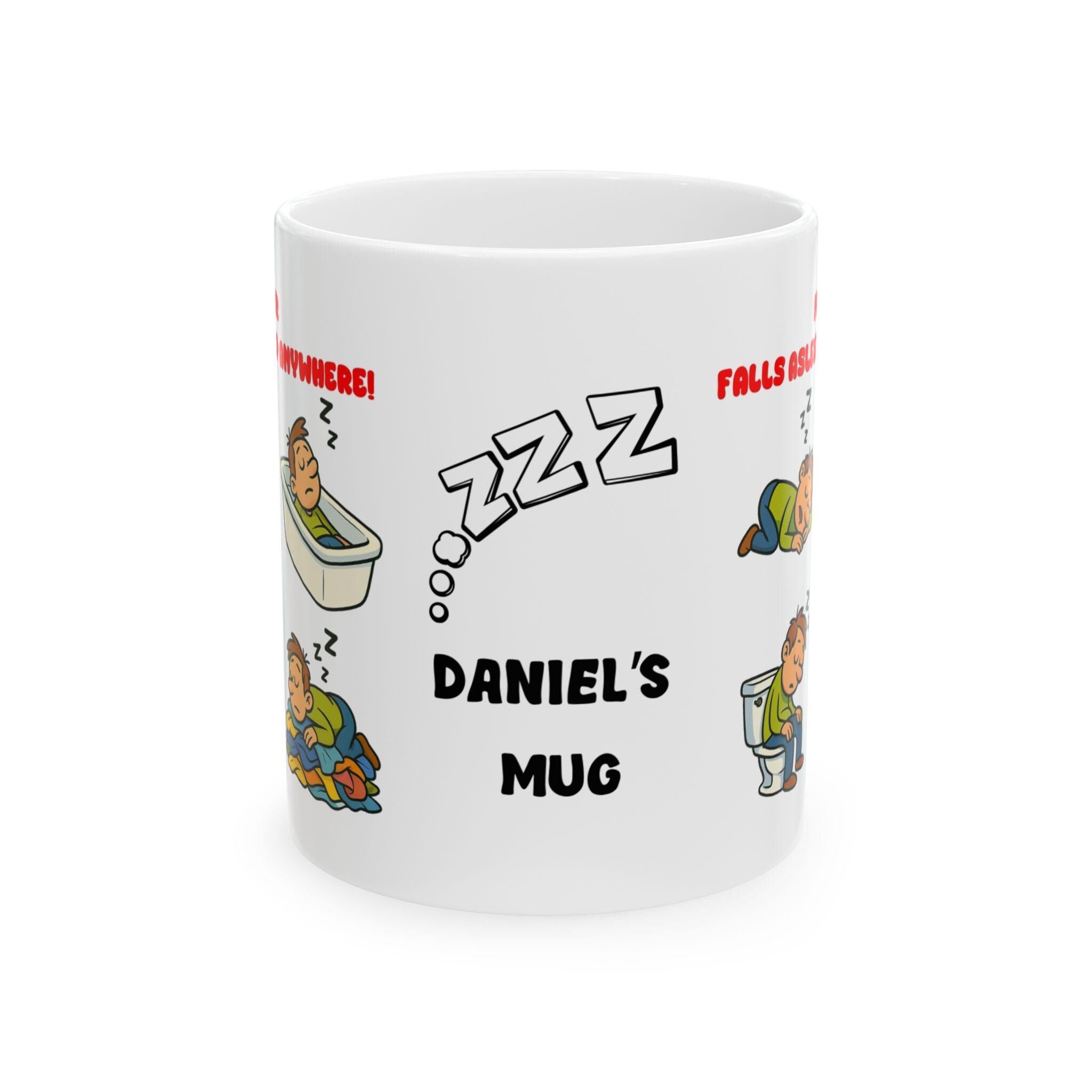 Mr Falls Asleep Anywhere, mug, personalised, fun, man, gift, sleepy