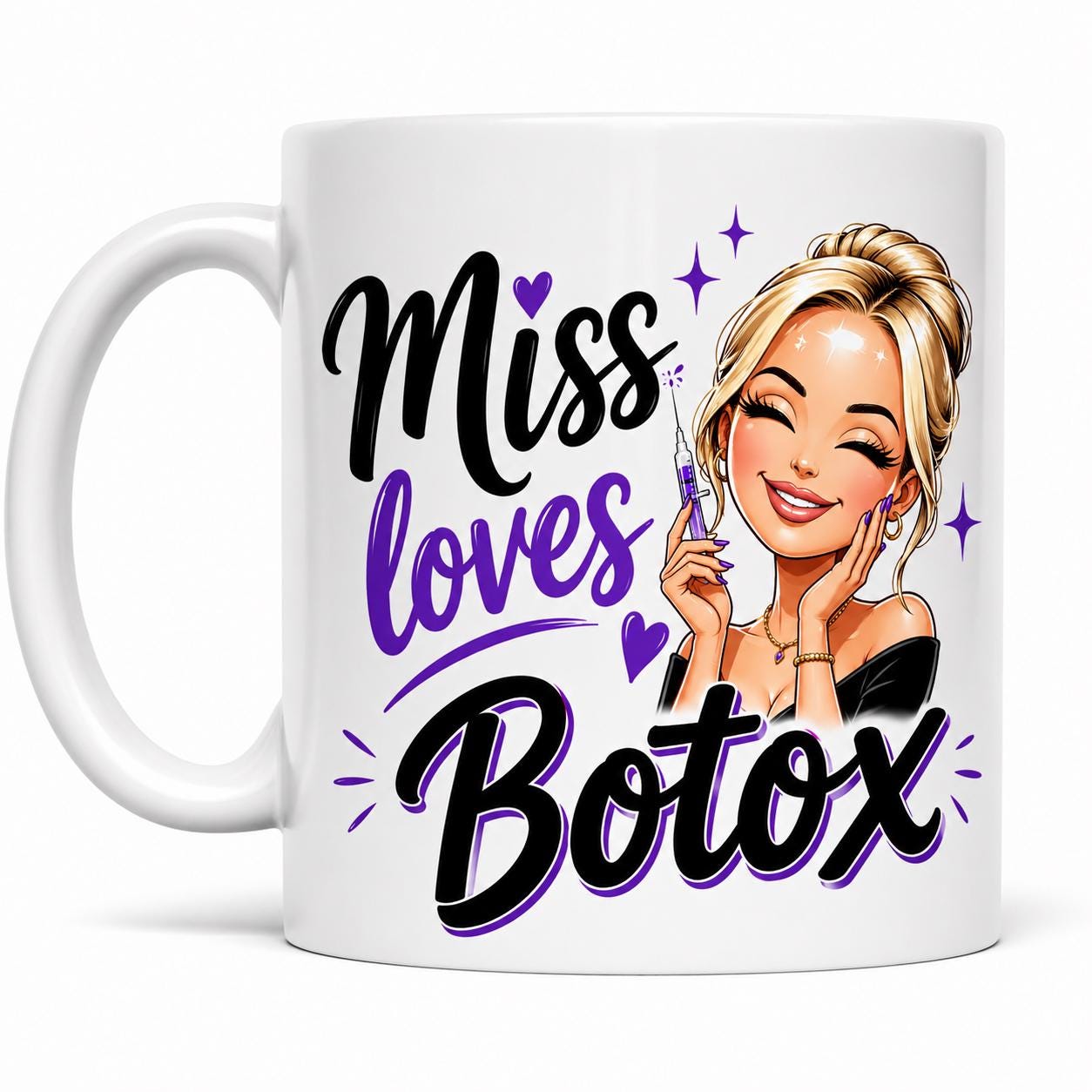Miss loves Botox, Funny mug, 11oz cup, Personalised.