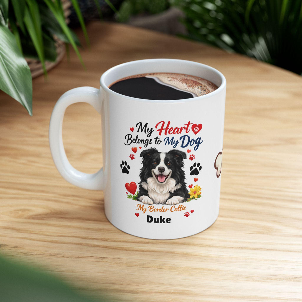 Personalised Border Collie Mug, My Heart Belongs To My Dog Coffee Cup