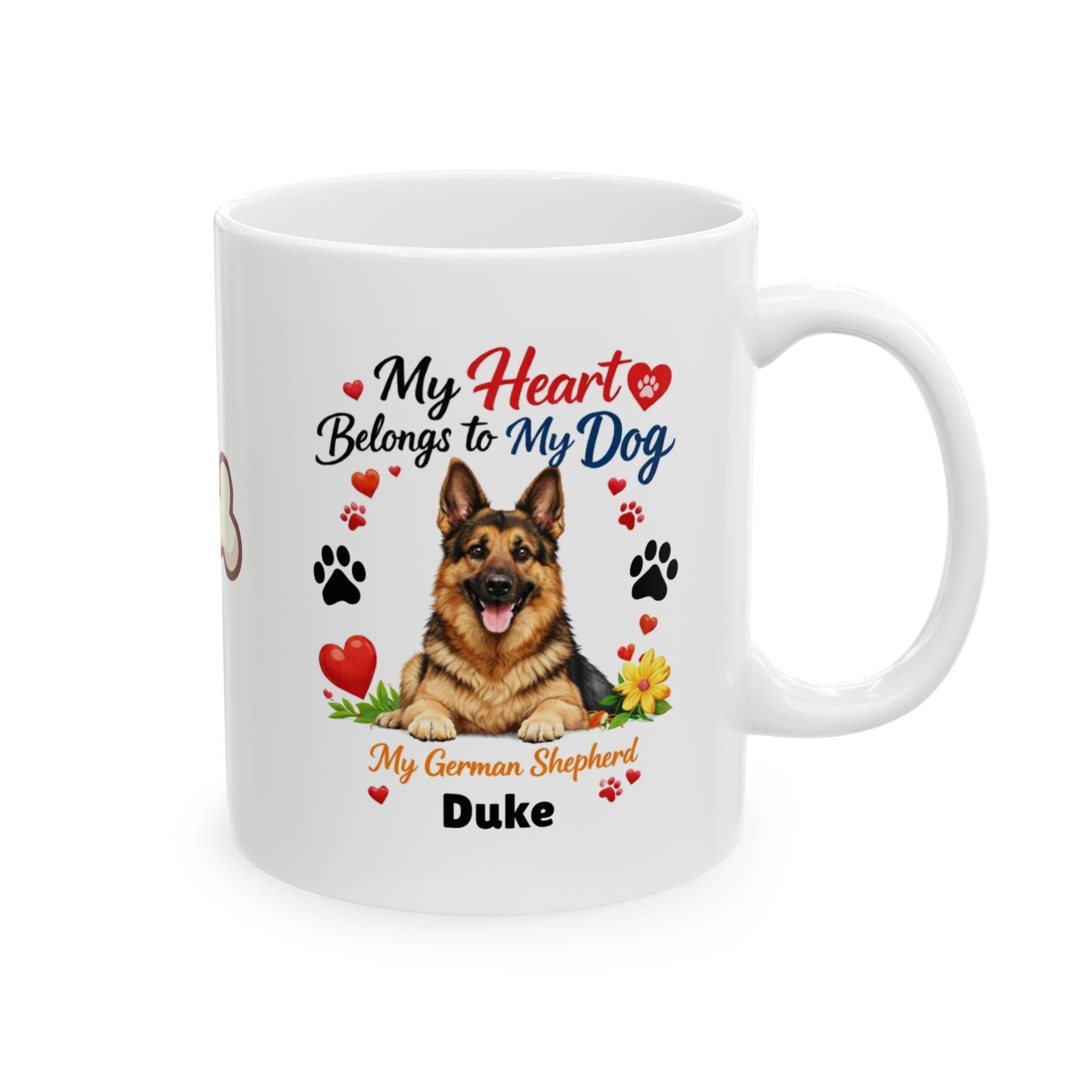 Personalised German Shepherd Dog Mug, Heart Belongs To My Dog Coffee Cup
