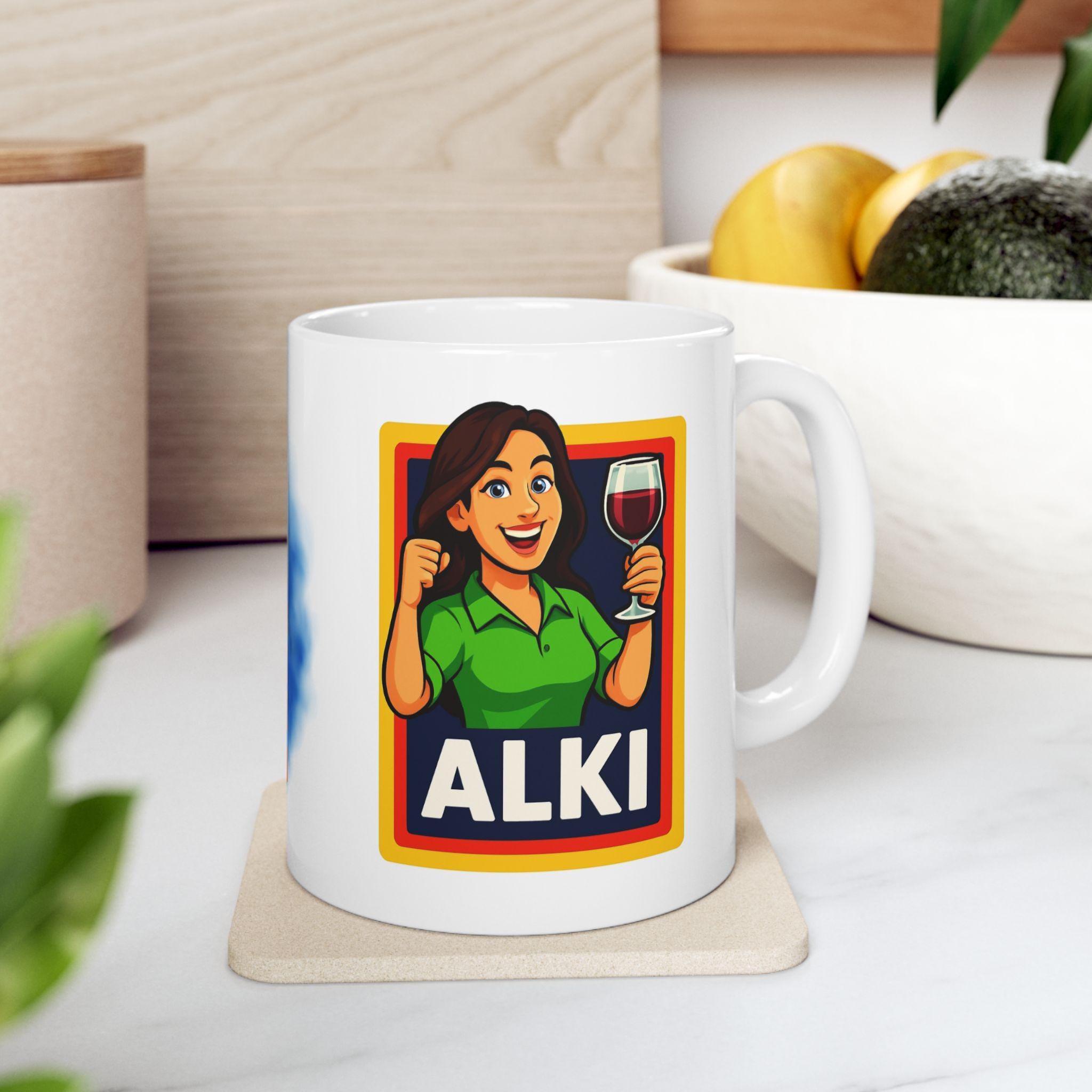 Personalised Alki Alcohol Alcoholic Mug, Funny, Her, Miss, Secret Santa, 11oz Ceramic cup