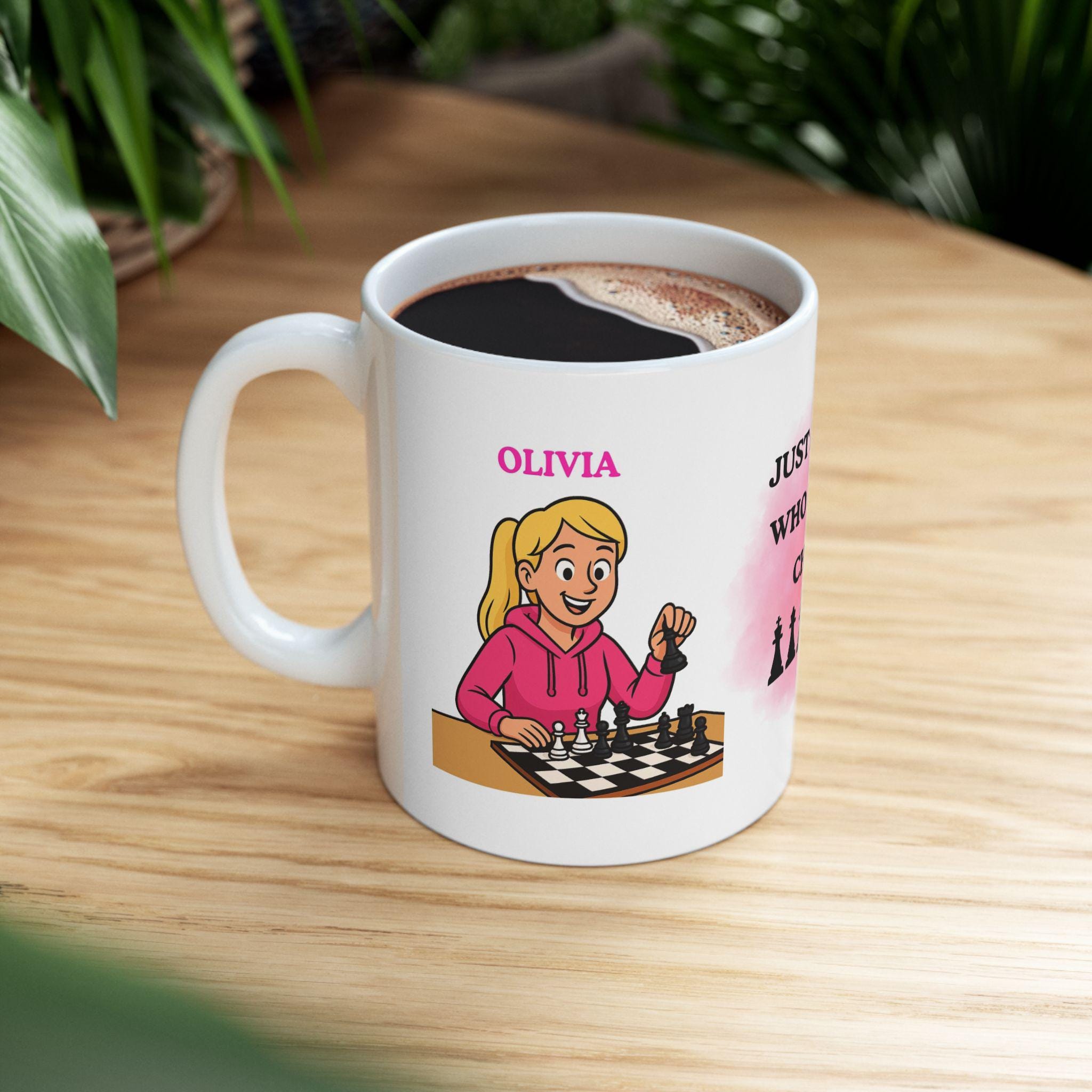Personalised Chess Girl Mug, Game Lover Gift