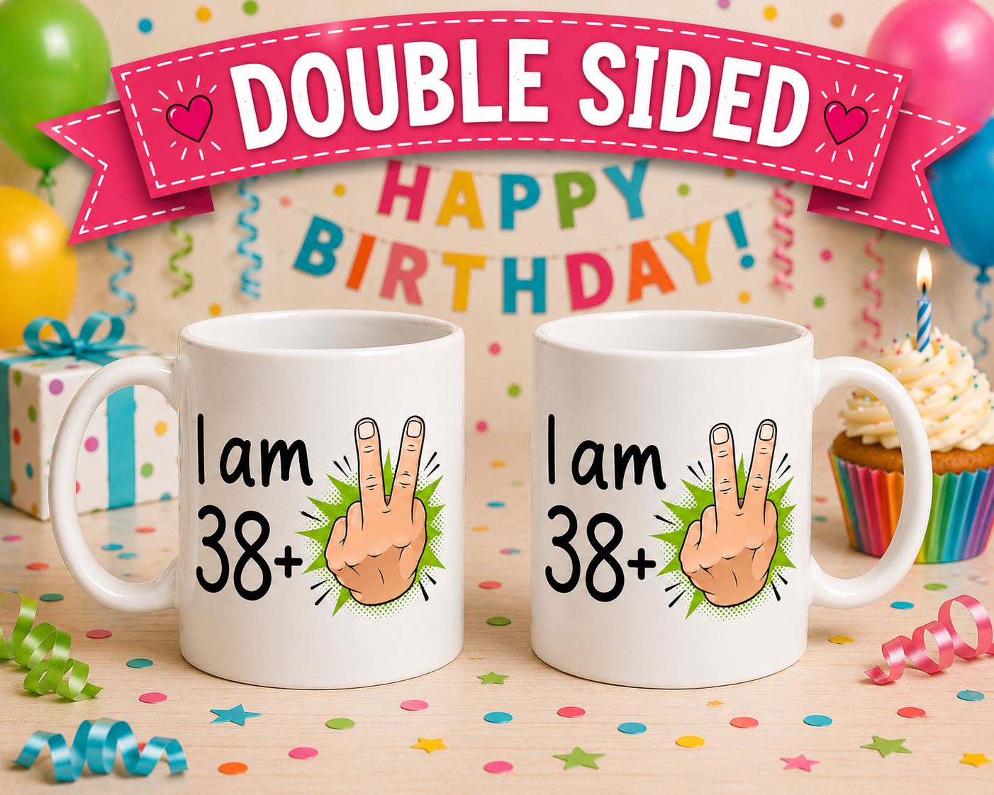 Funny Age Mug, 'I am 28, 38, 48, 58, 68+2', Choice of Ages, Novelty Coffee Mug, White Ceramic, Humorous Birthday Gift, Cup for Men & Women, Present, Age, 11oz