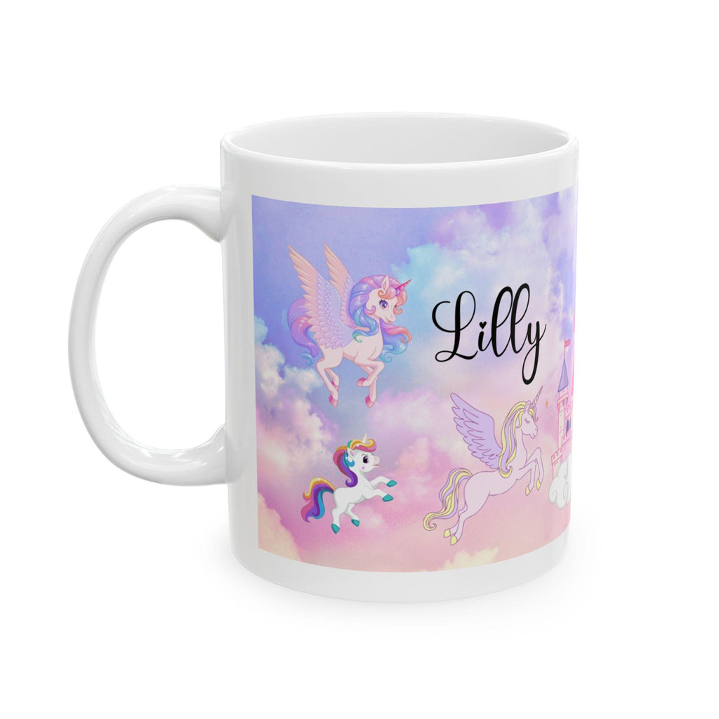 Personalised unicorn and fairy mug, fantasy, Christmas, Birthday, gift, present, little girl, Unique, pretty. 11oz Ceramic Coffee Cup