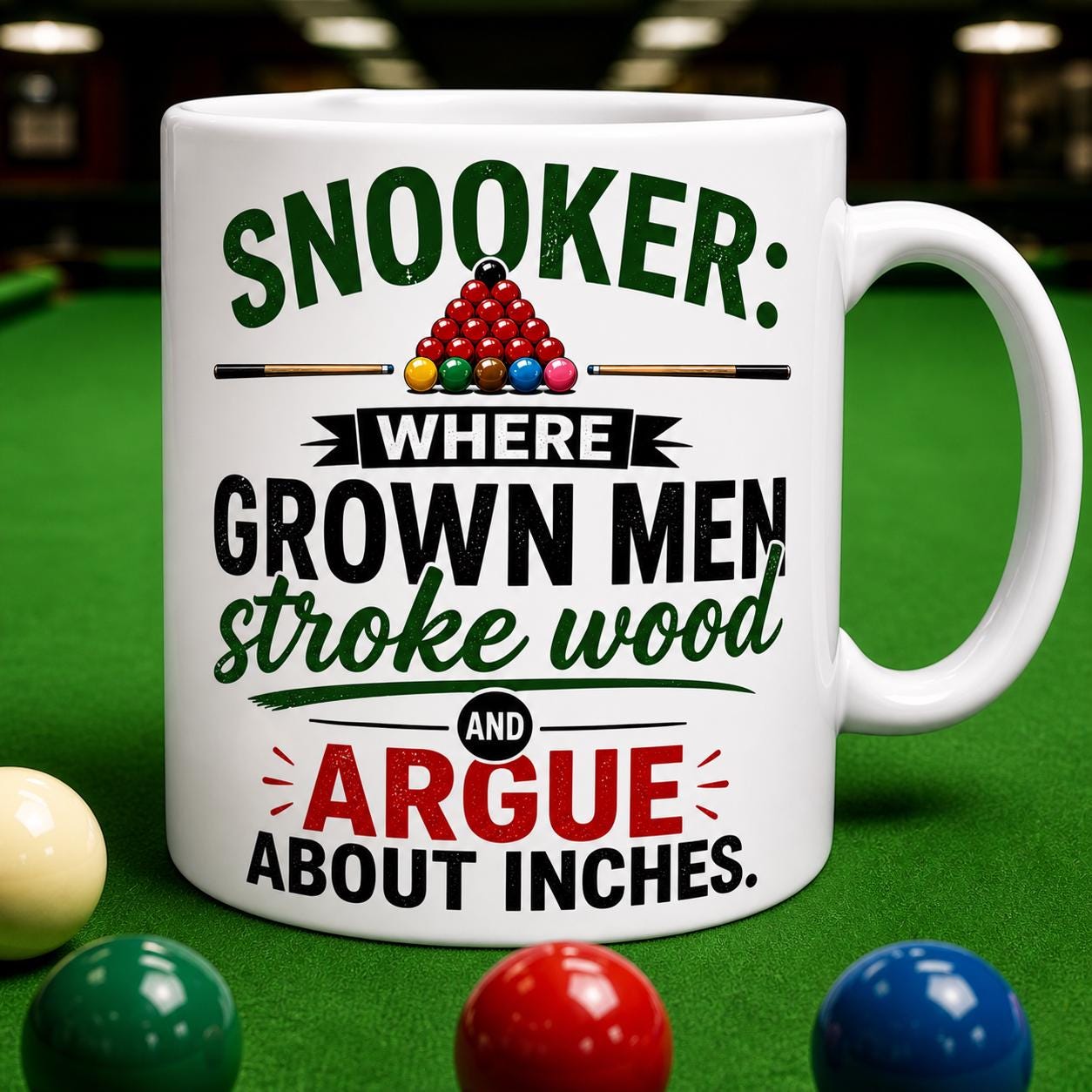 Personalised funny snooker mug, banter, sport, balls, snooker table, 11oz