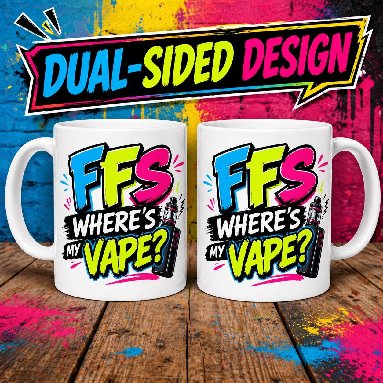 Where's My Vape Quote Colourful Mug, Funny Novelty Gift, 11oz Ceramic Coffee Cup