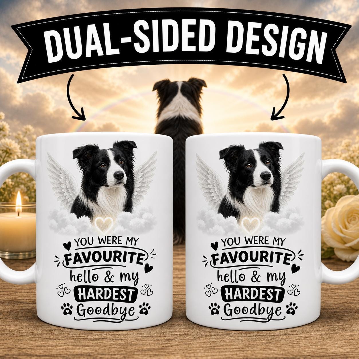 Personalised Border Collie Memorial Mug Personalised, Pet Loss Gift, Dog Remembrance Mug, Favourite Hello Hardest Goodbye 11oz