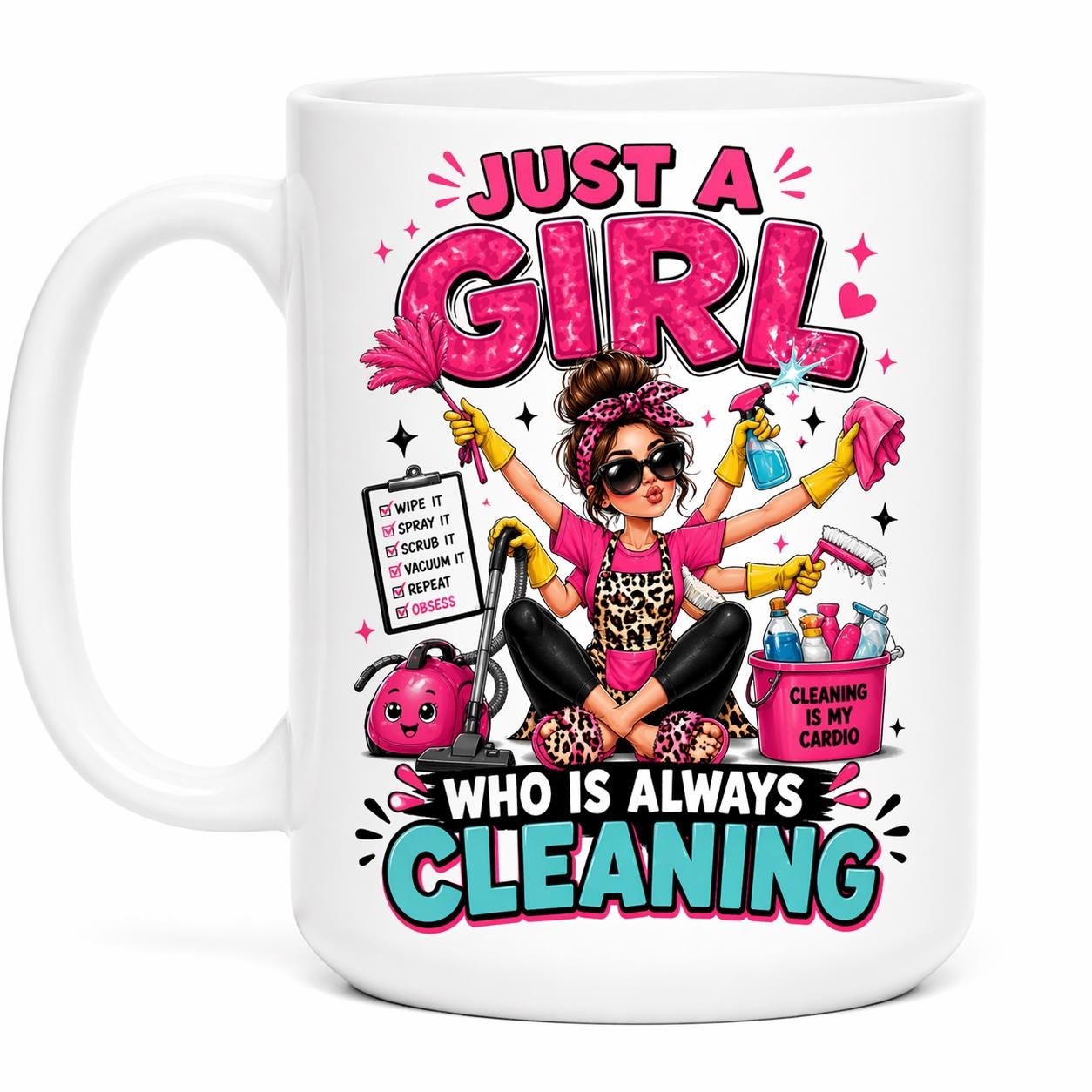 Personalised Just A Girl Who Loves Cleaning Mug, 11oz Coffee Cup