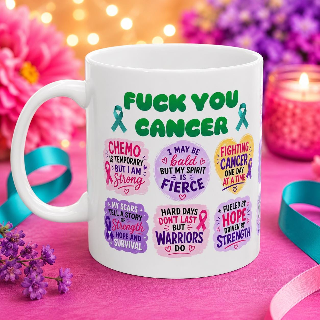 Fuck You Cancer Mug | Chemo Warrior Gift | Survivor Mug | Funny Support Gift | Strong Fighter Coffee Cup 11oz