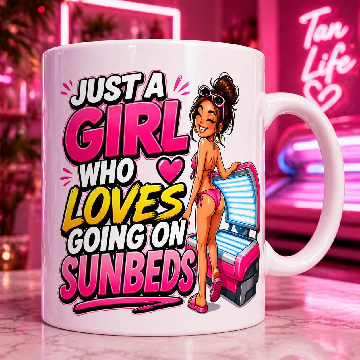 Personalised Just a girl who loves going on sunbeds, funny, 11oz mug