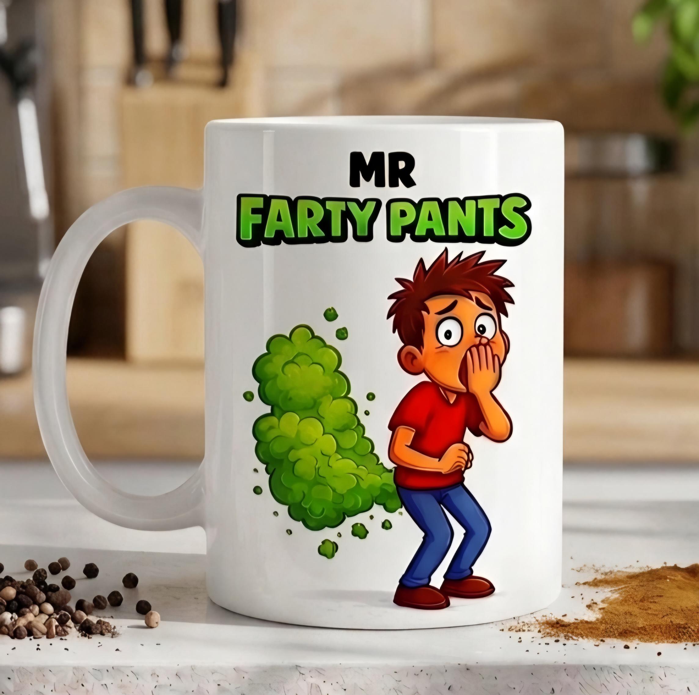 Mr. Farty Pants Mug, Funny Toilet Humor Gift, Personalised Mug
