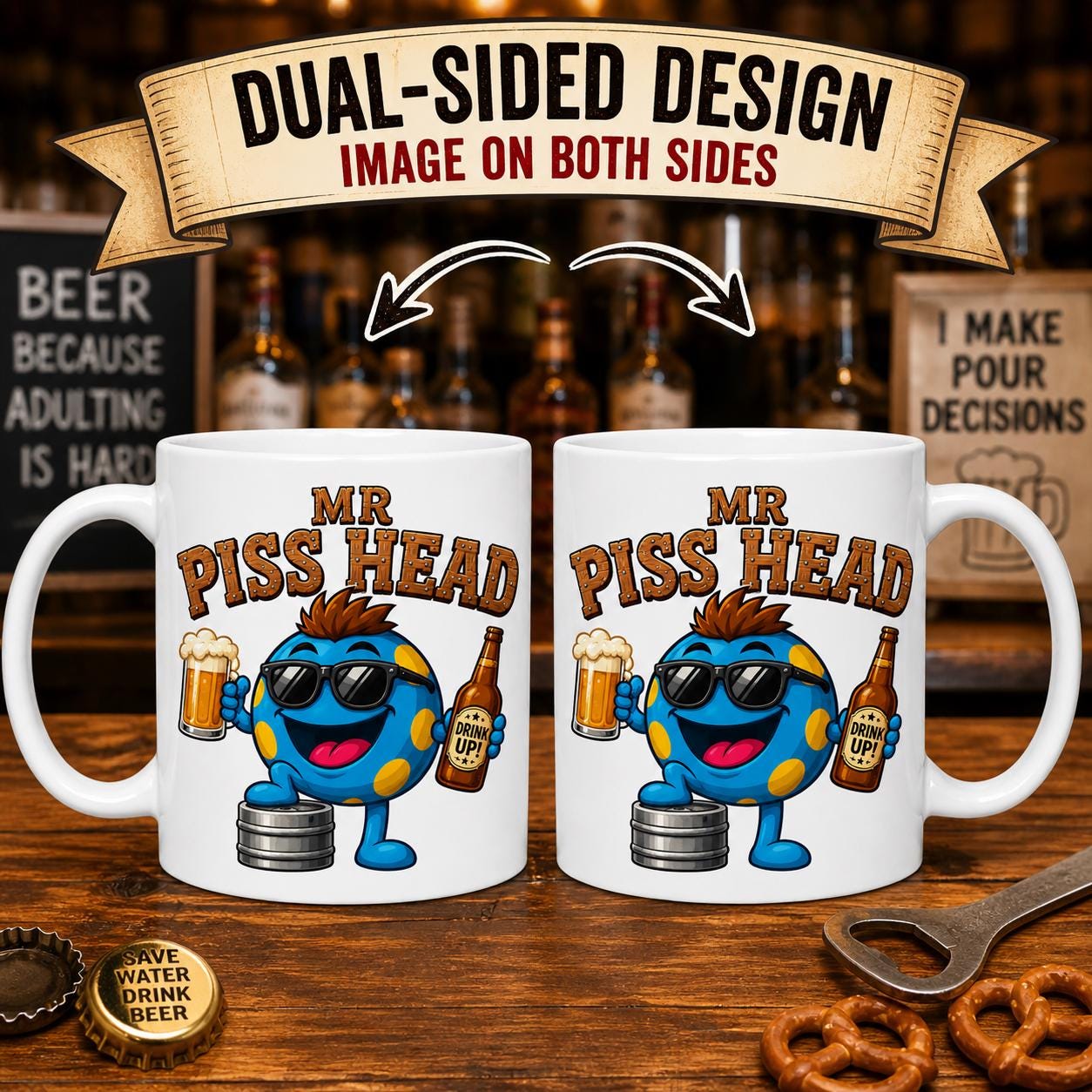 Personalised Mr Piss Head Mug, Funny Beer Lover Gift, Drinker, 11oz Ceramic Coffee Cup
