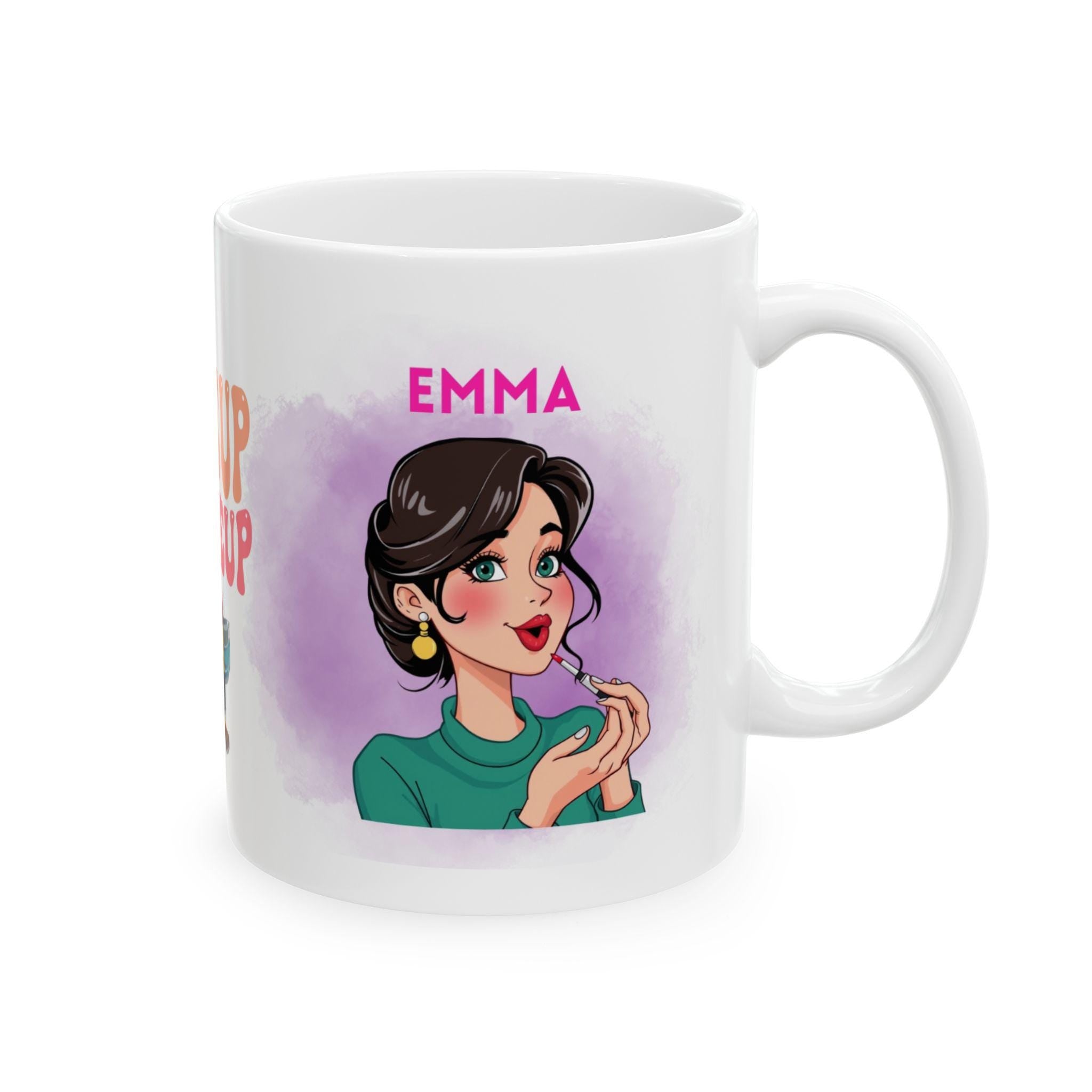 Personalised Wake Up and Makeup Mug, Fun Gift