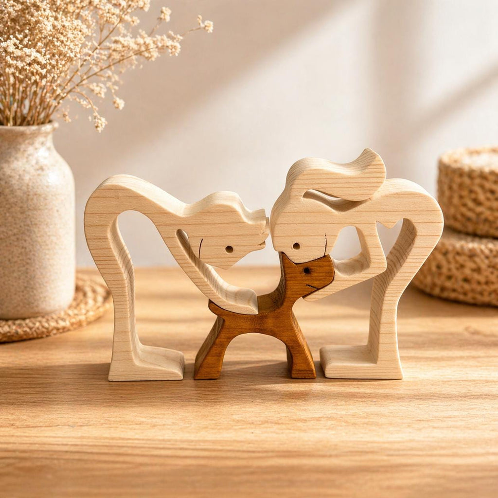 Man woman dog wooden Sculpture, Hand made, Unique, Pine wood, Craftmanship, memorial, Lightweight, Dog lover