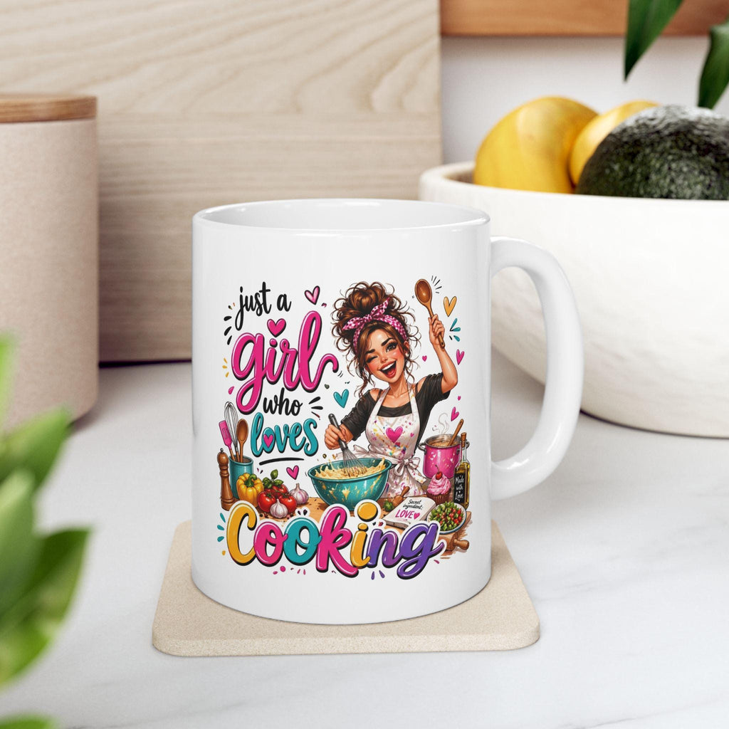 Just a girl who loves cooking, mug, personalised, funny.