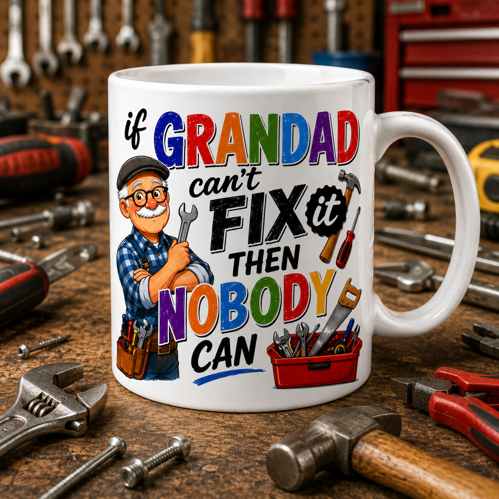 If He Can’t Fix It Nobody Can Mug – Funny Dad & Grandad DIY Coffee Cup – 11oz Ceramic Tool Lover Gift