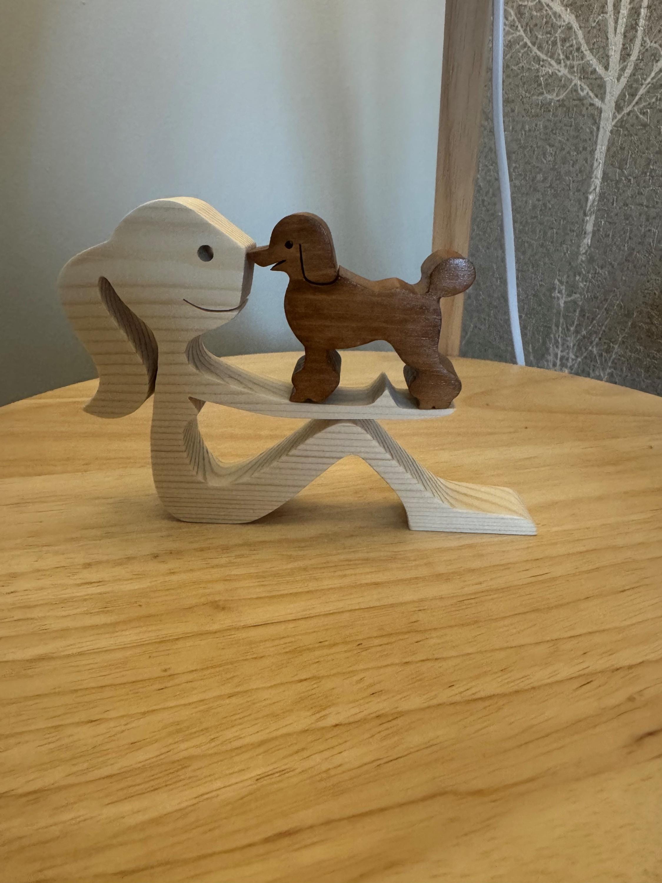 Woman and poodle dog, Wooden sculpture, Hand made, Gift, unique, Craftmanship, Animal.