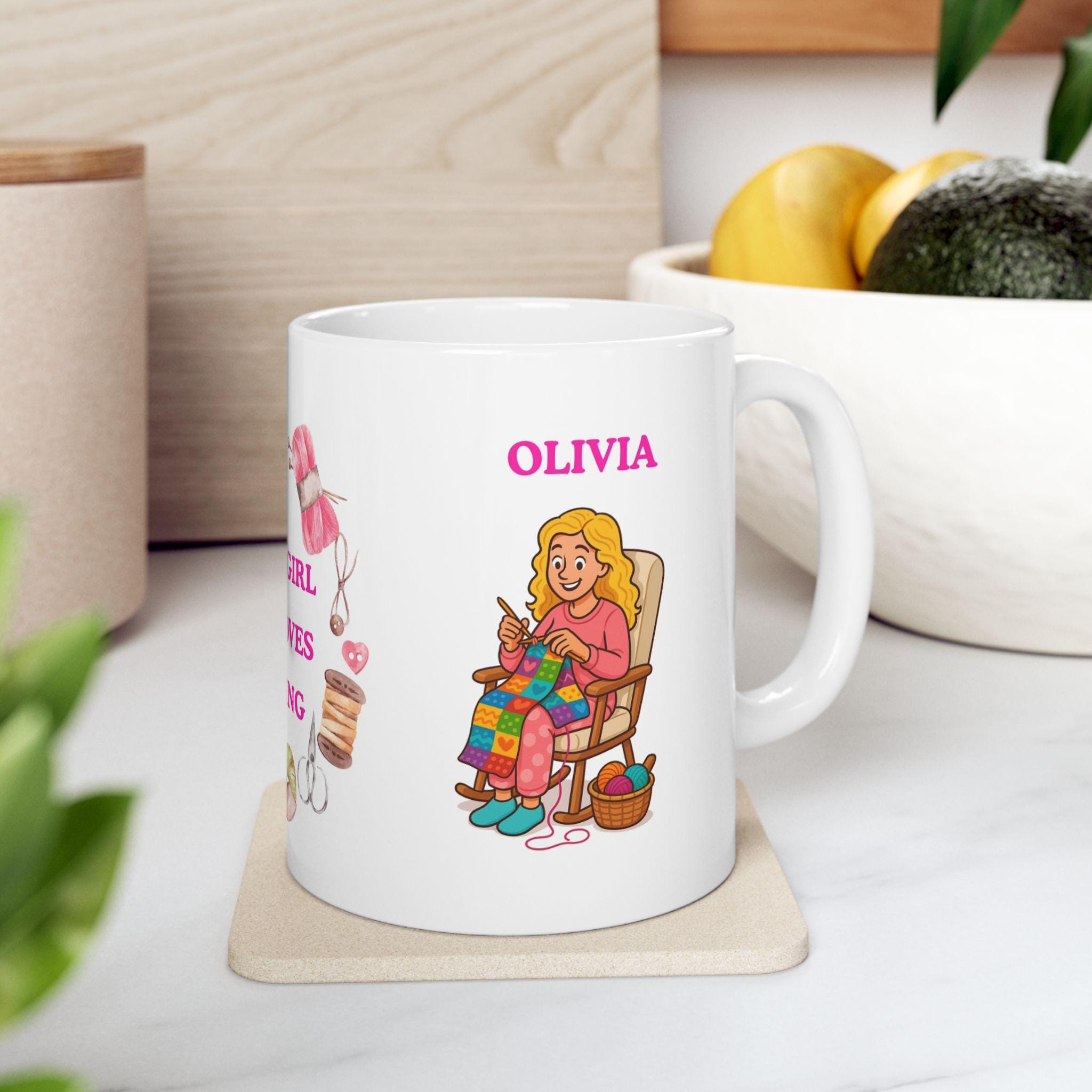Personalised Knitting Mug, Just a Girl Who Loves Knitting, 11oz Beverage Cup