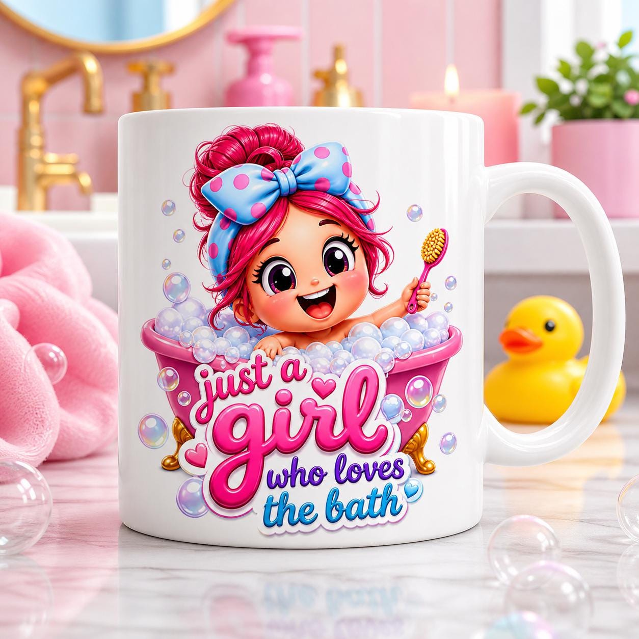 Personalised Just a girl who loves the bath mug, Always In The Bath, Her, She, 11oz Ceramic Mug