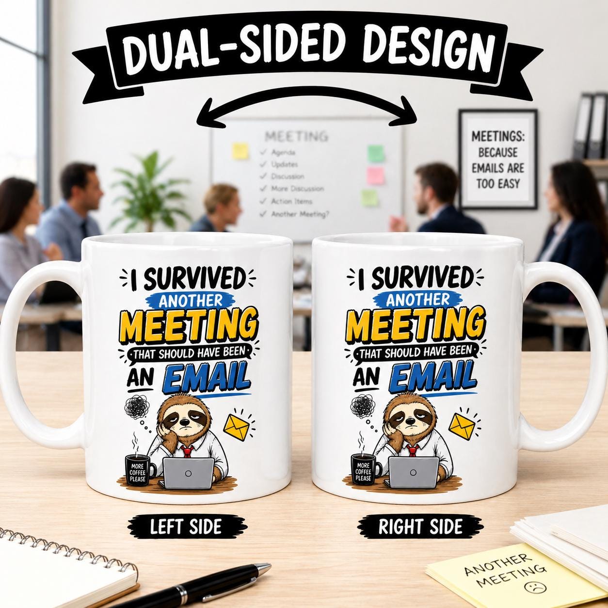I Survived Another Meeting That Should Have Been An Email Sloth Funny Design 11oz Ceramic Coffee Mug for Workplace Office Humour Drinkware