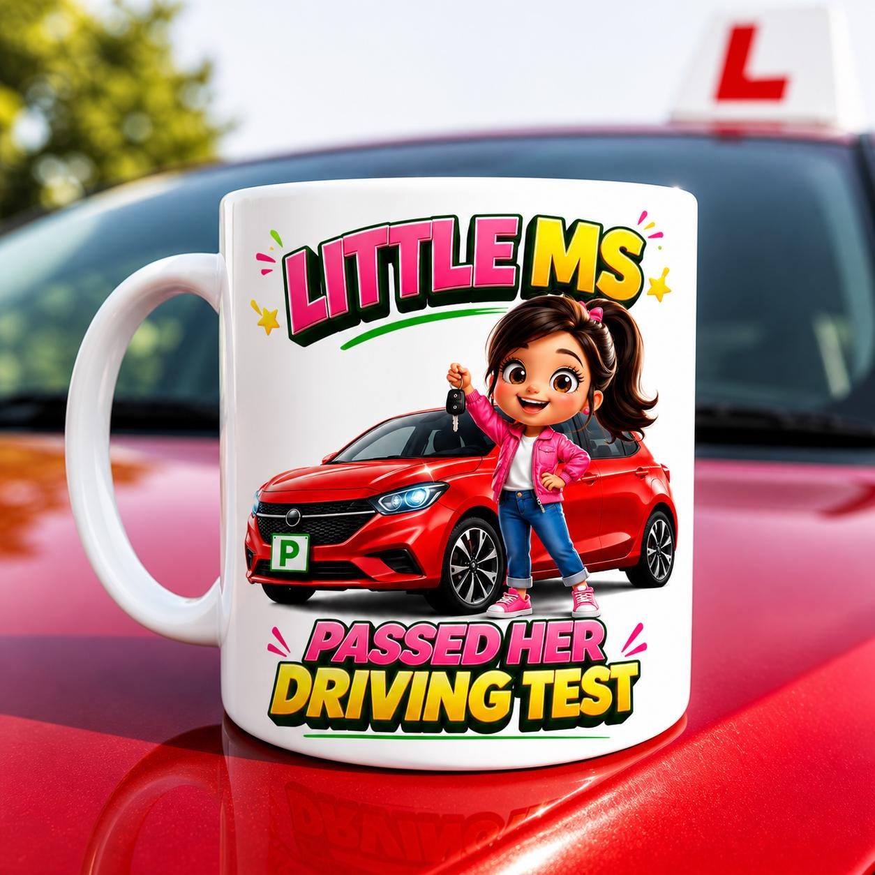 Personalised Passed Driving Test Celebration Mug: Little Ms New Driver Gift, Cute, 11oz Ceramic, Miss, Mrs, Her