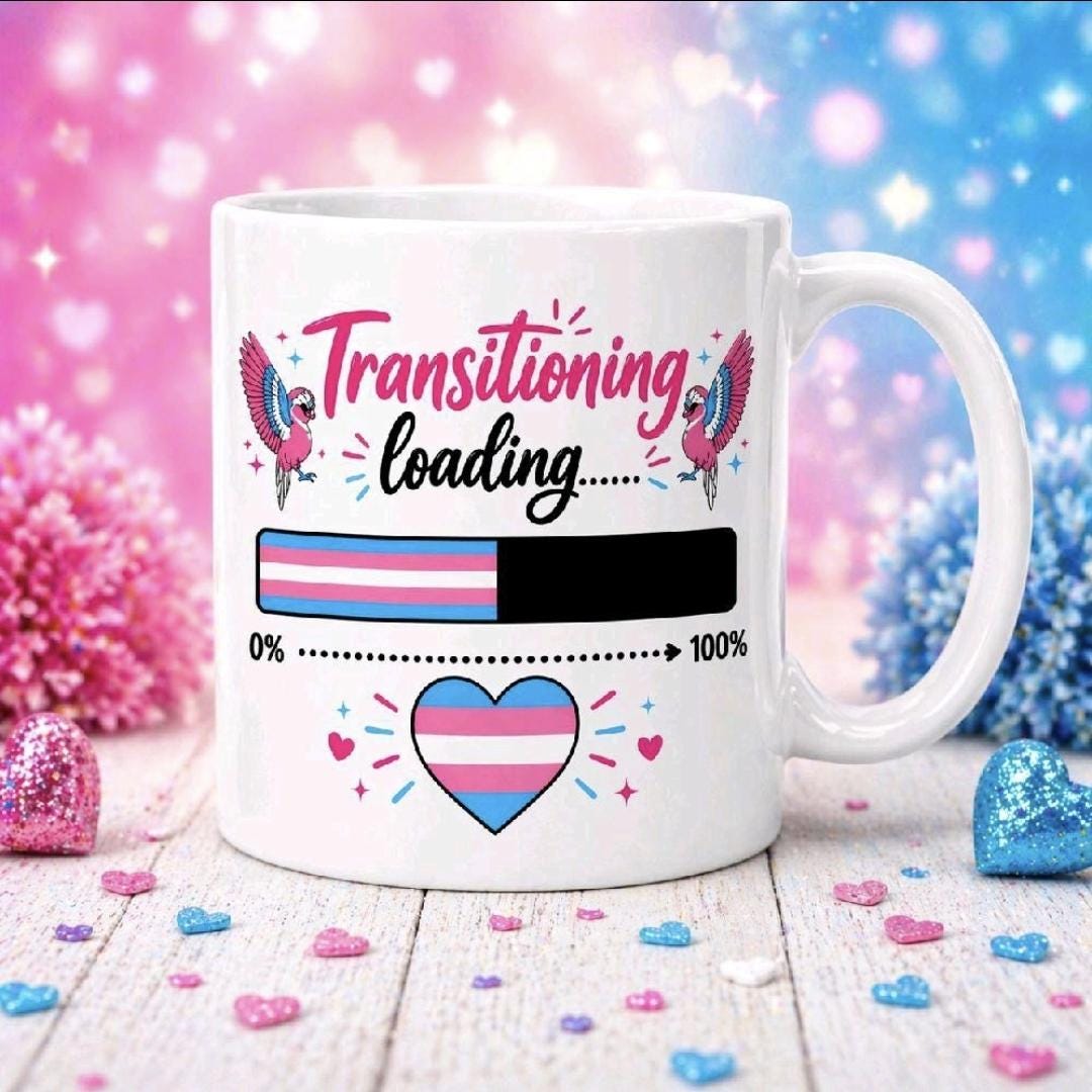 LGBT Transitioning Loading Ceramic Coffee Mug, Dual-Sided Design, Transgender Pride Theme, White, 11oz