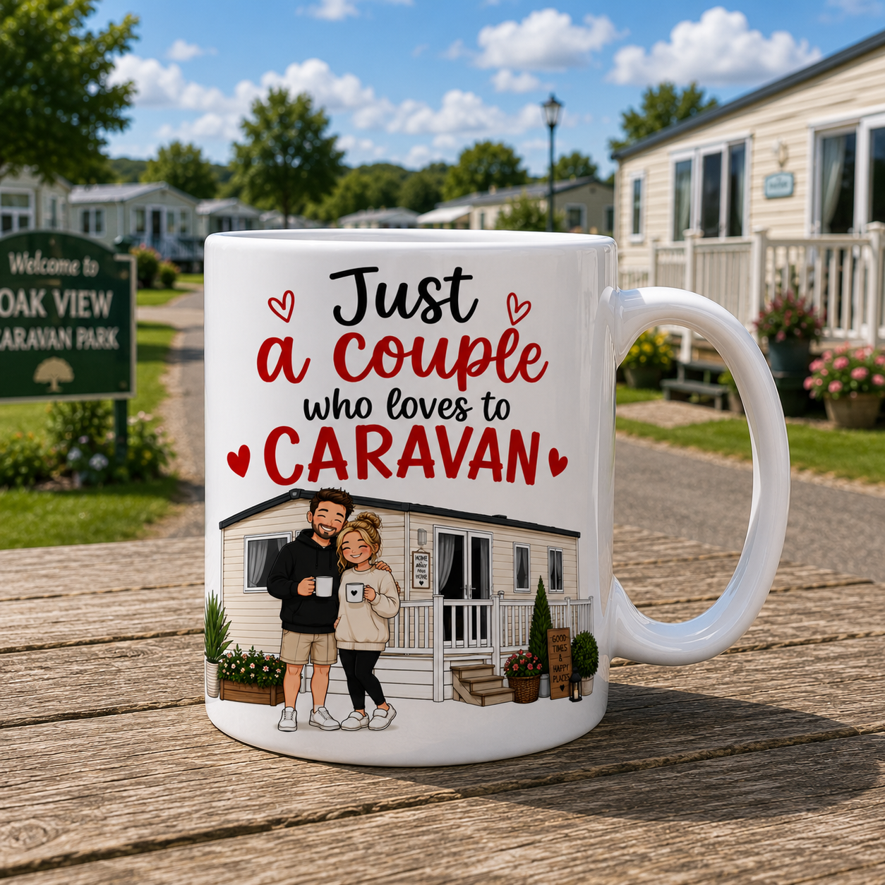 Personalised Funny Caravan Couple Mug – Static Caravan or Touring Caravan Design – Gift for Caravan Lovers – Camping Couple Coffee Mug – UK Made Ceramic Mug 11oz