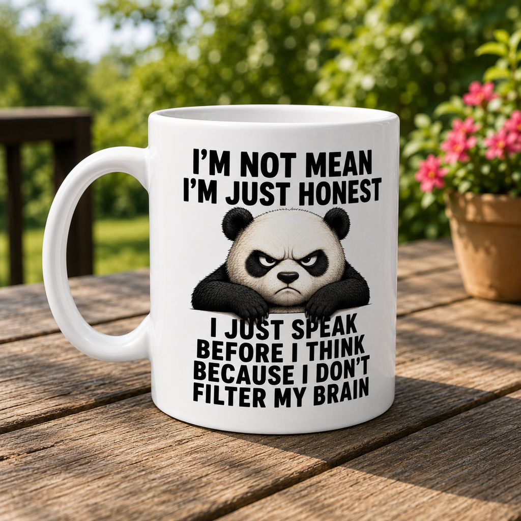 I'm not mean I'm just honest funny mug, panda sarcastic 11oz mug, angry panda, double sided design..