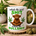 Personalised Inhale the Good Sht, Exhale the Bullsht Mug – Funny Highland Cow Cannabis Coffee Mug | Chill Vibes Novelty Ceramic Cup | Gift for Stoner Friends, Weed Lovers & Cow Lovers | 11oz White Mug