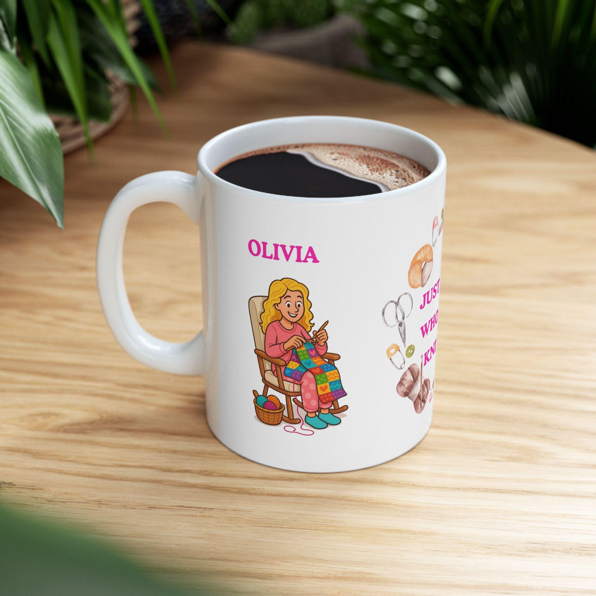 Personalised Knitting Mug, Just a Girl Who Loves Knitting, 11oz Beverage Cup