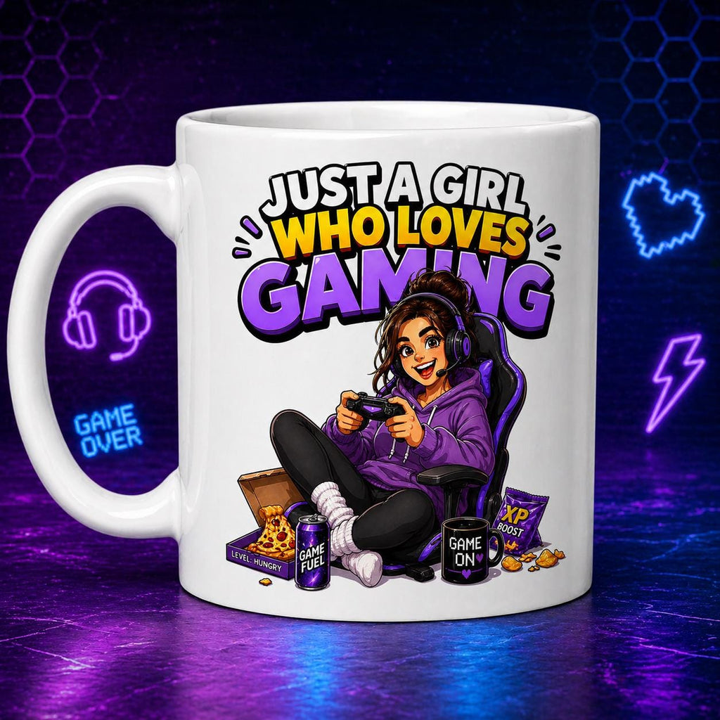 Personalised Just A Girl Who Loves Gaming Mug, Gamer Gift for Her, 11oz Ceramic Cup