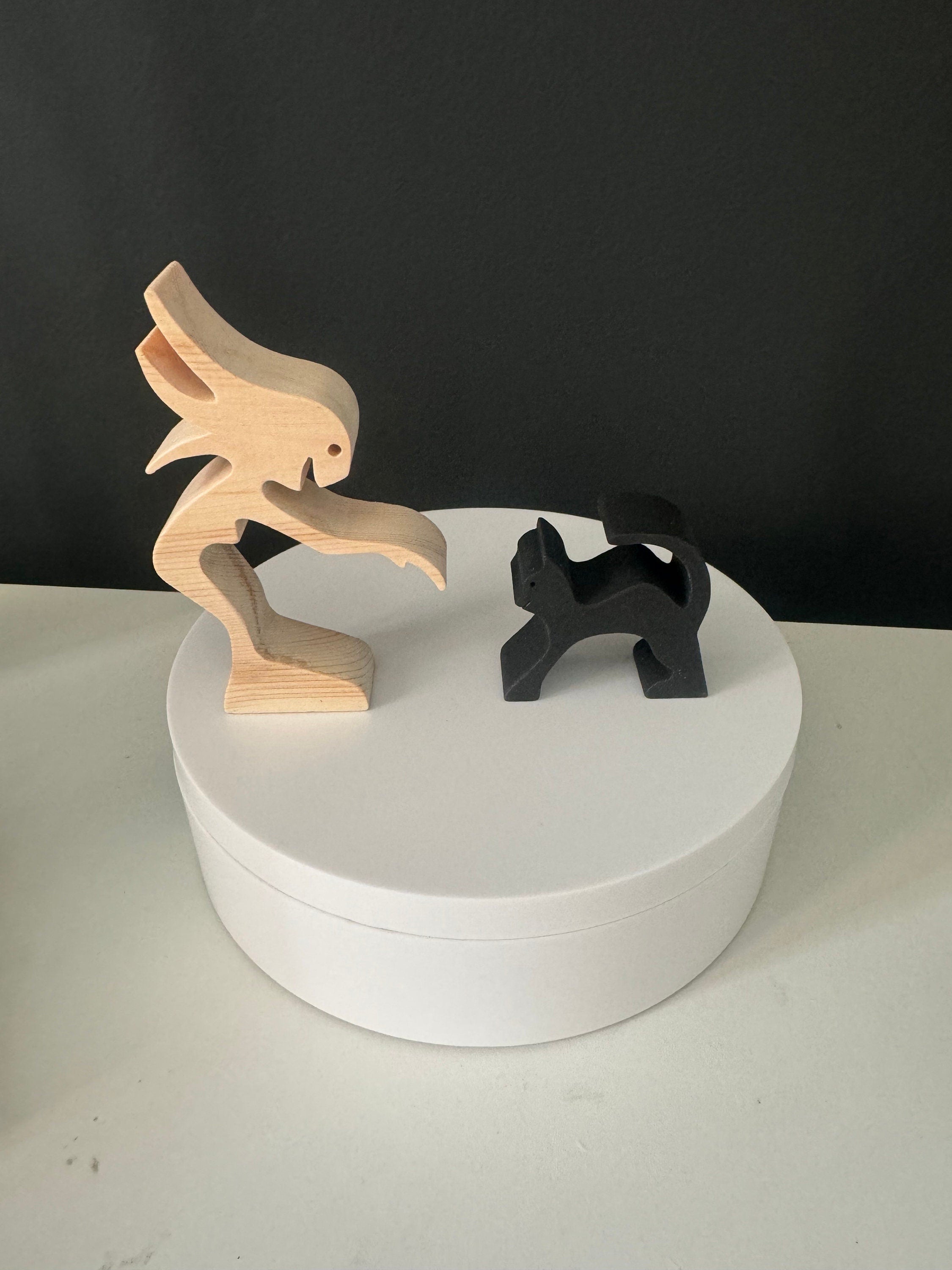 Woman and cat, Wooden sculpture, Hand made, Gift, unique, Craftmanship, Animal, cat