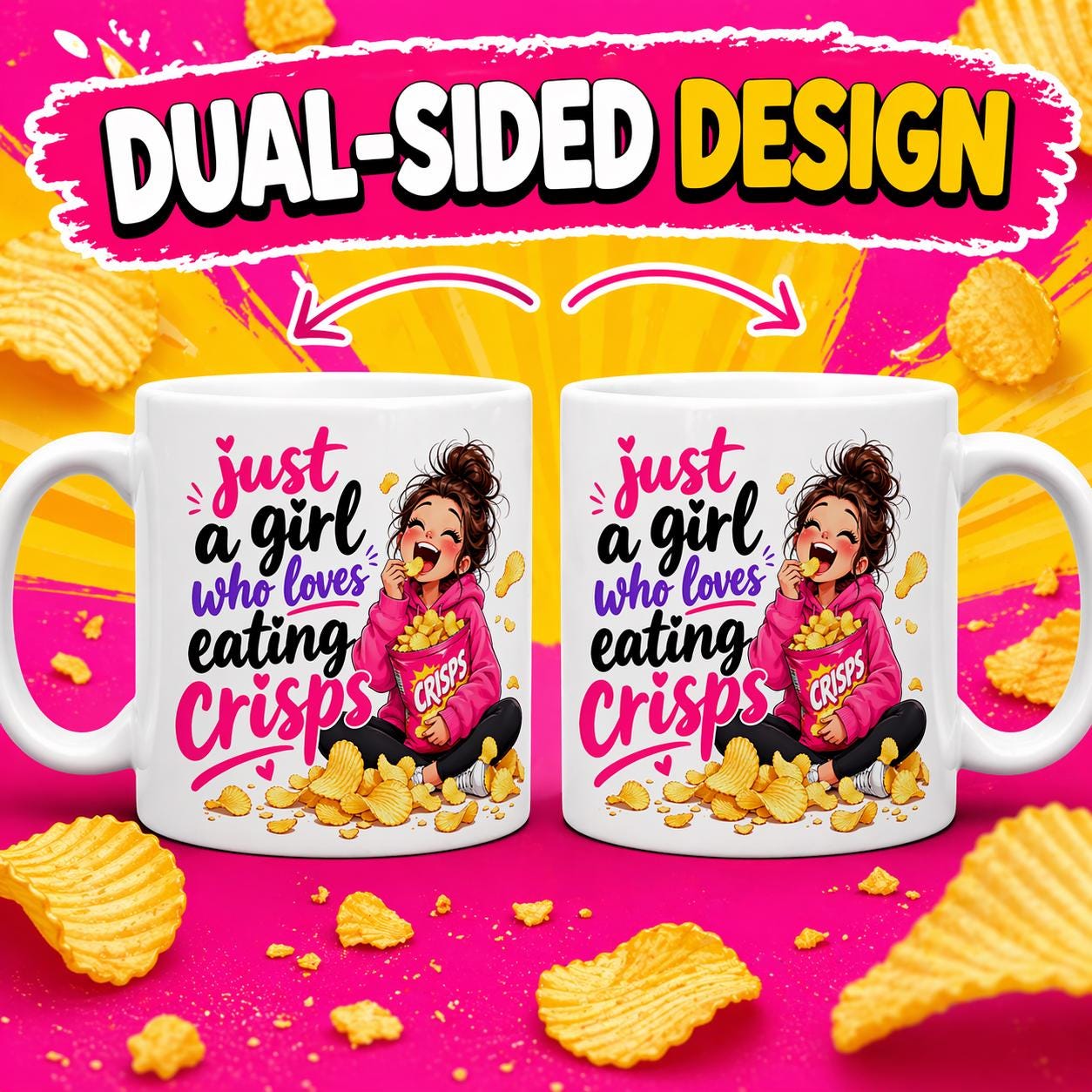 Just a girl who loves crisps, mug, personalised, gift, cute, fun, crisps, snacks