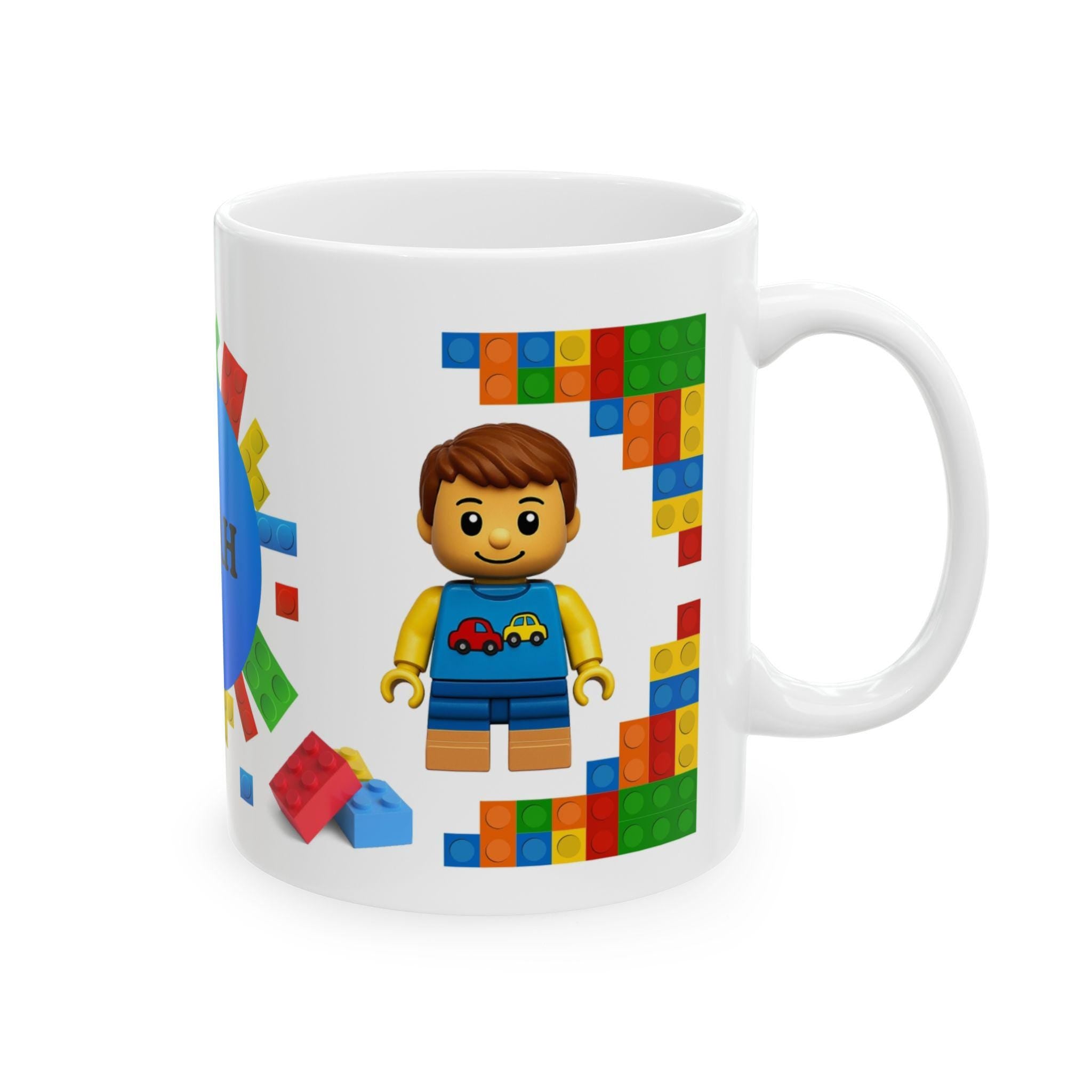 Lego themed personalised mug, 11oz, building blocks, colourful, him.