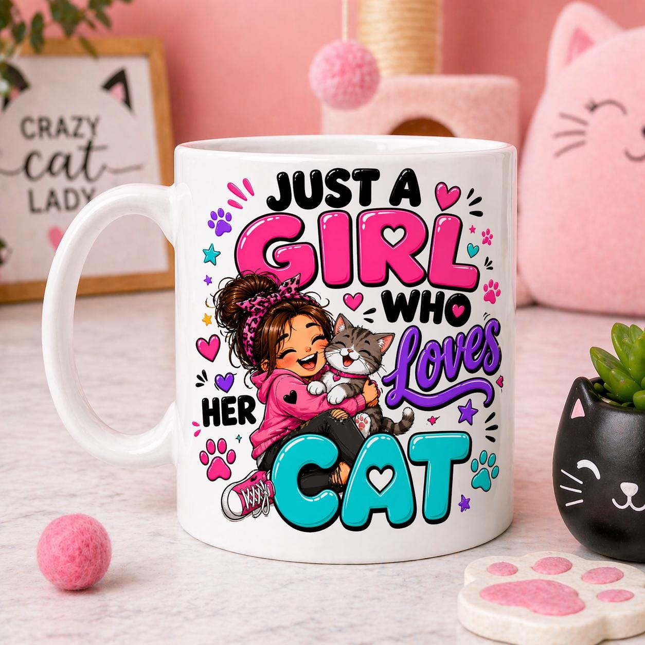 Just a girl who loves her cat, personalised, 11oz cup, Funny mug