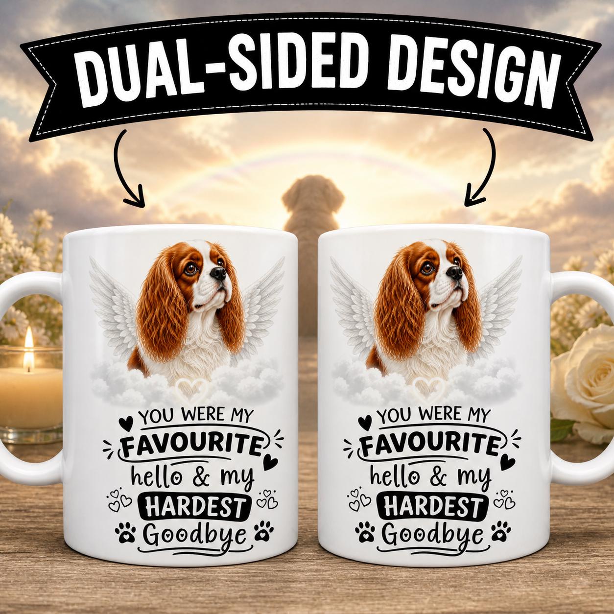 Personalised Cavalier king charles spaniel Memorial Mug Personalised,  Pet Loss, Dog Remembrance Mug, Favourite Hello Hardest Goodbye 11oz