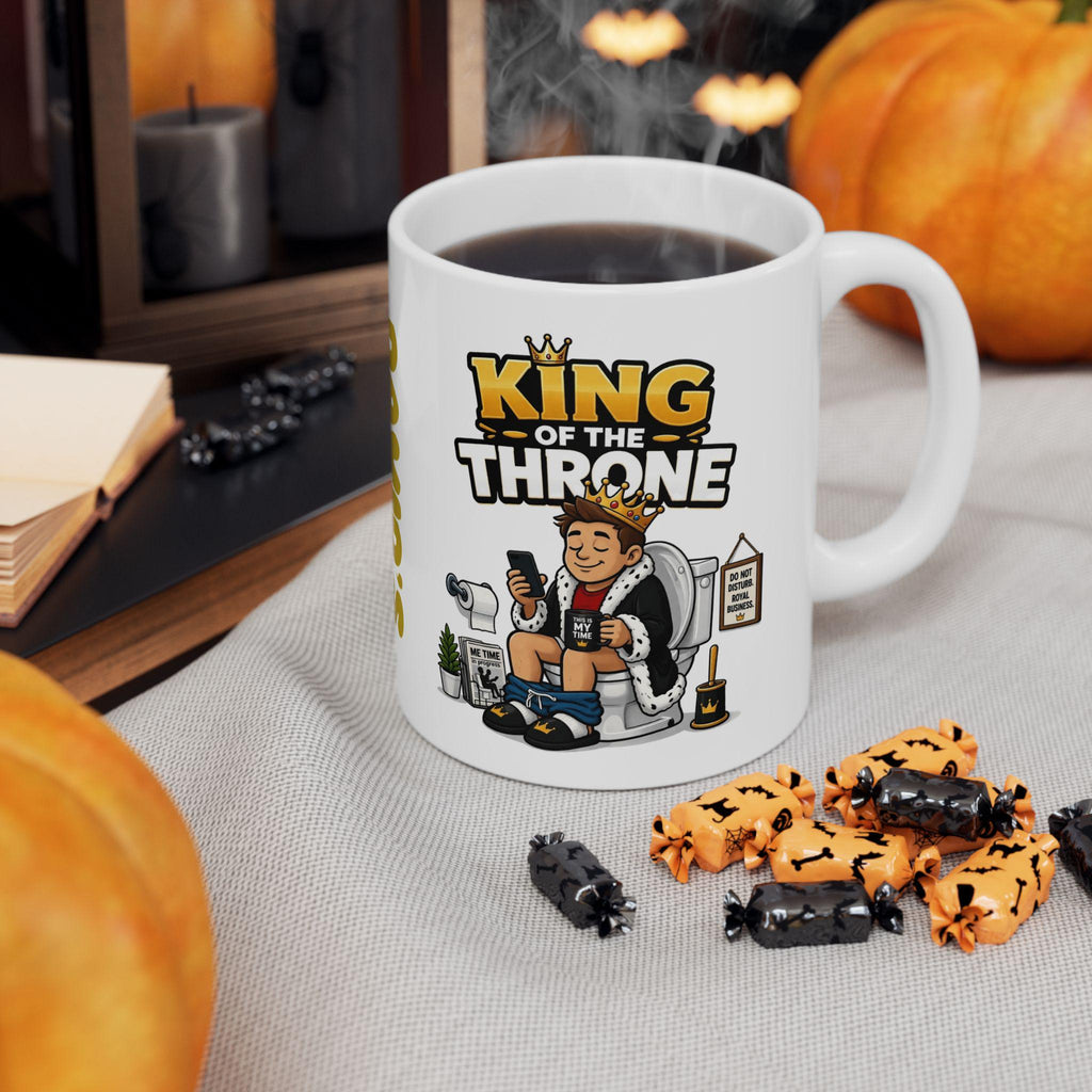 King of the Throne Funny Mug, Personalized Toilet Humor Cup (11oz Ceramic)