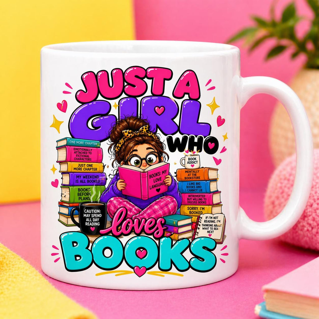 Just a girl who loves books, reading, personalised, 11oz cup