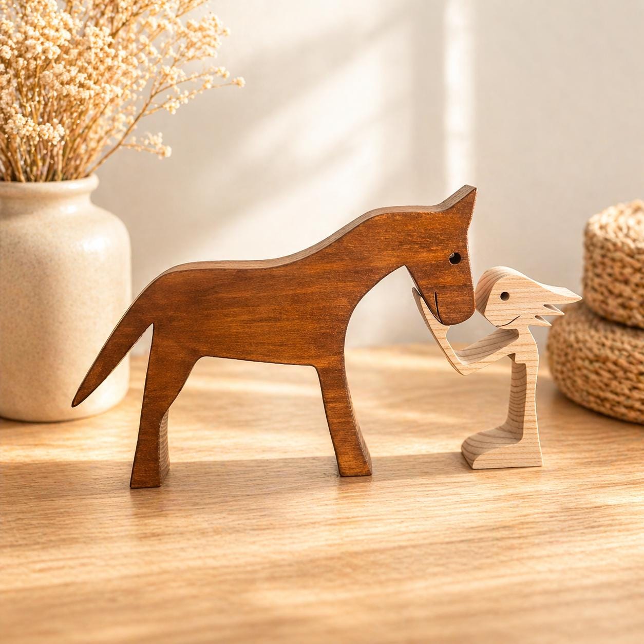 Woman and Horse, Unique, Wooden figure, Hand made, Gift,  Craftmanship, Animal, Present