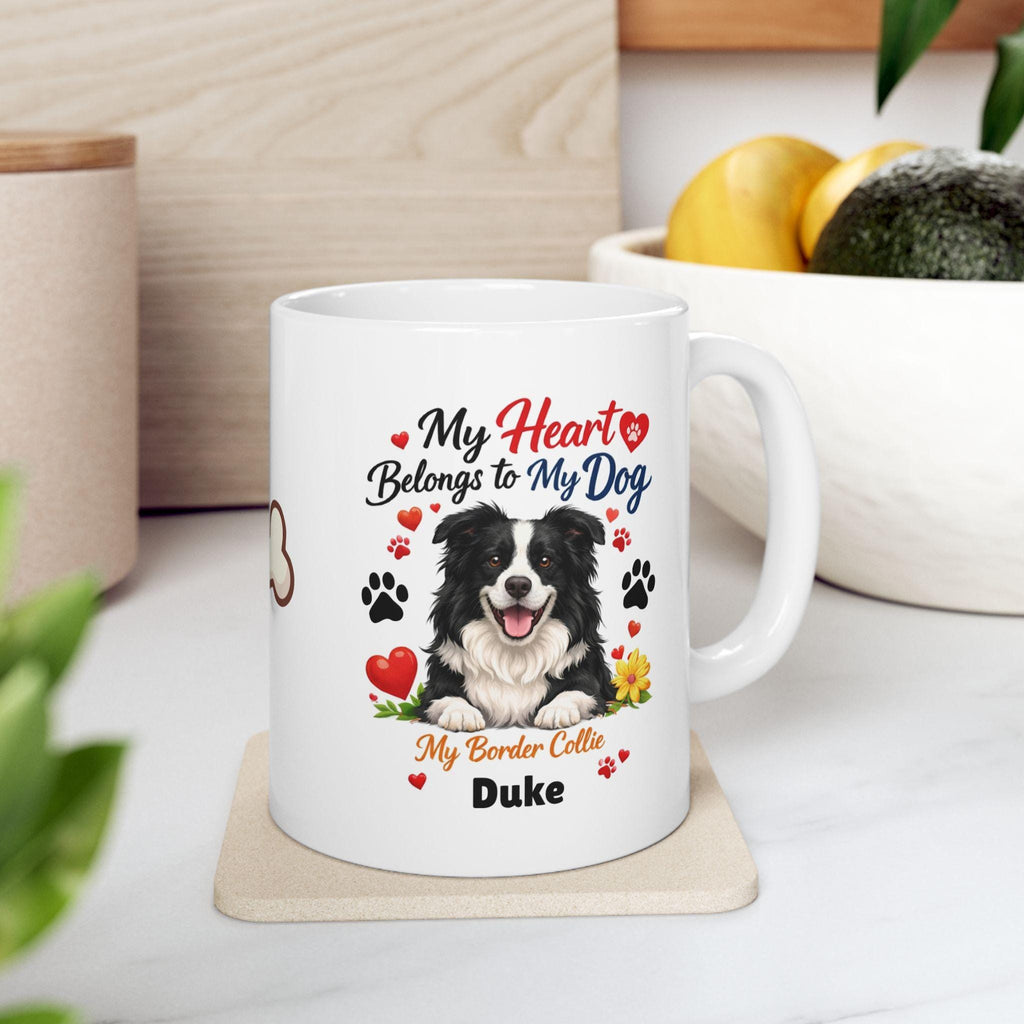 Personalised Border Collie Mug, My Heart Belongs To My Dog Coffee Cup