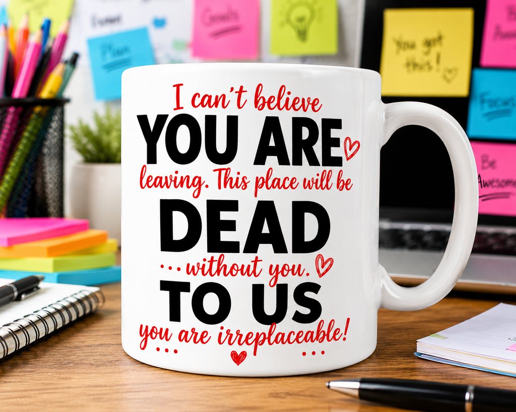 Funny you are dead to us mug, personalised, co-worker leaving gift, 11oz