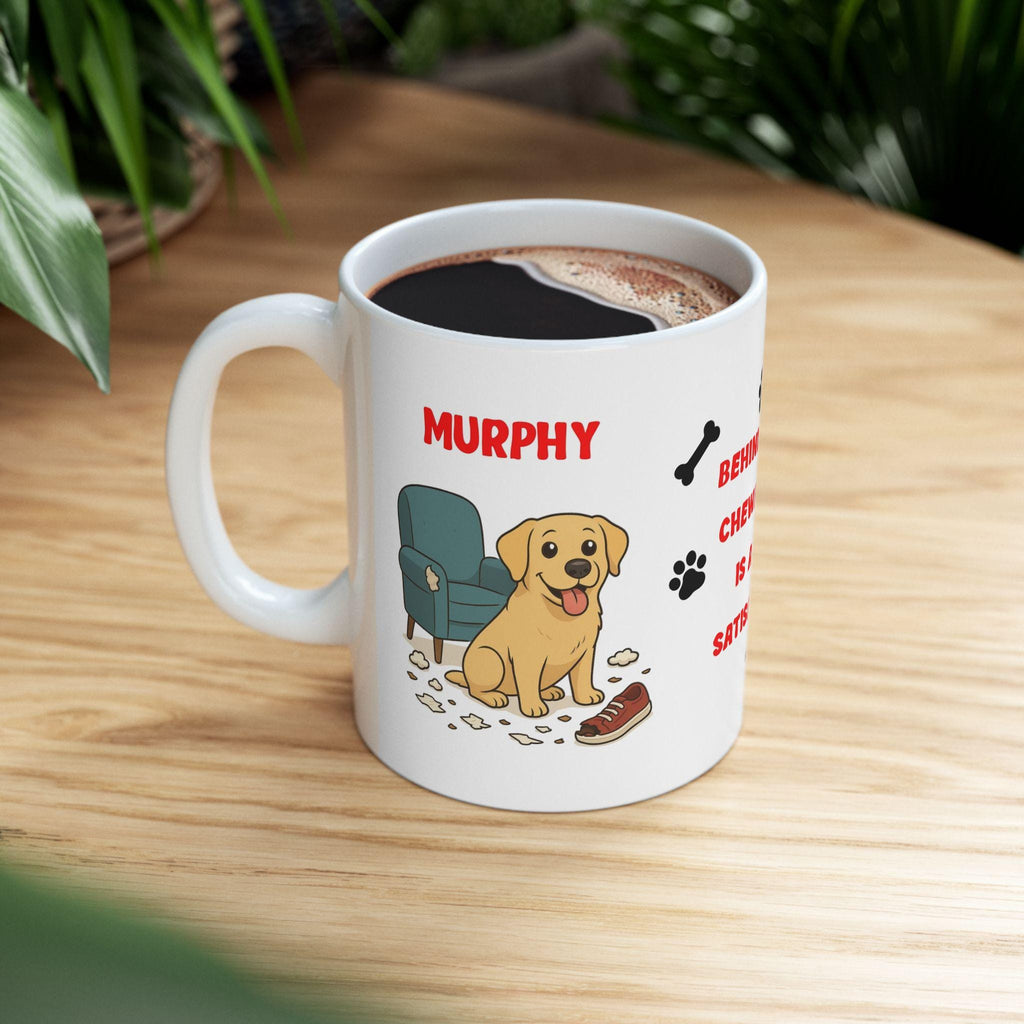 Personalised Labrador dog Mug: chewing shoes quote funny.