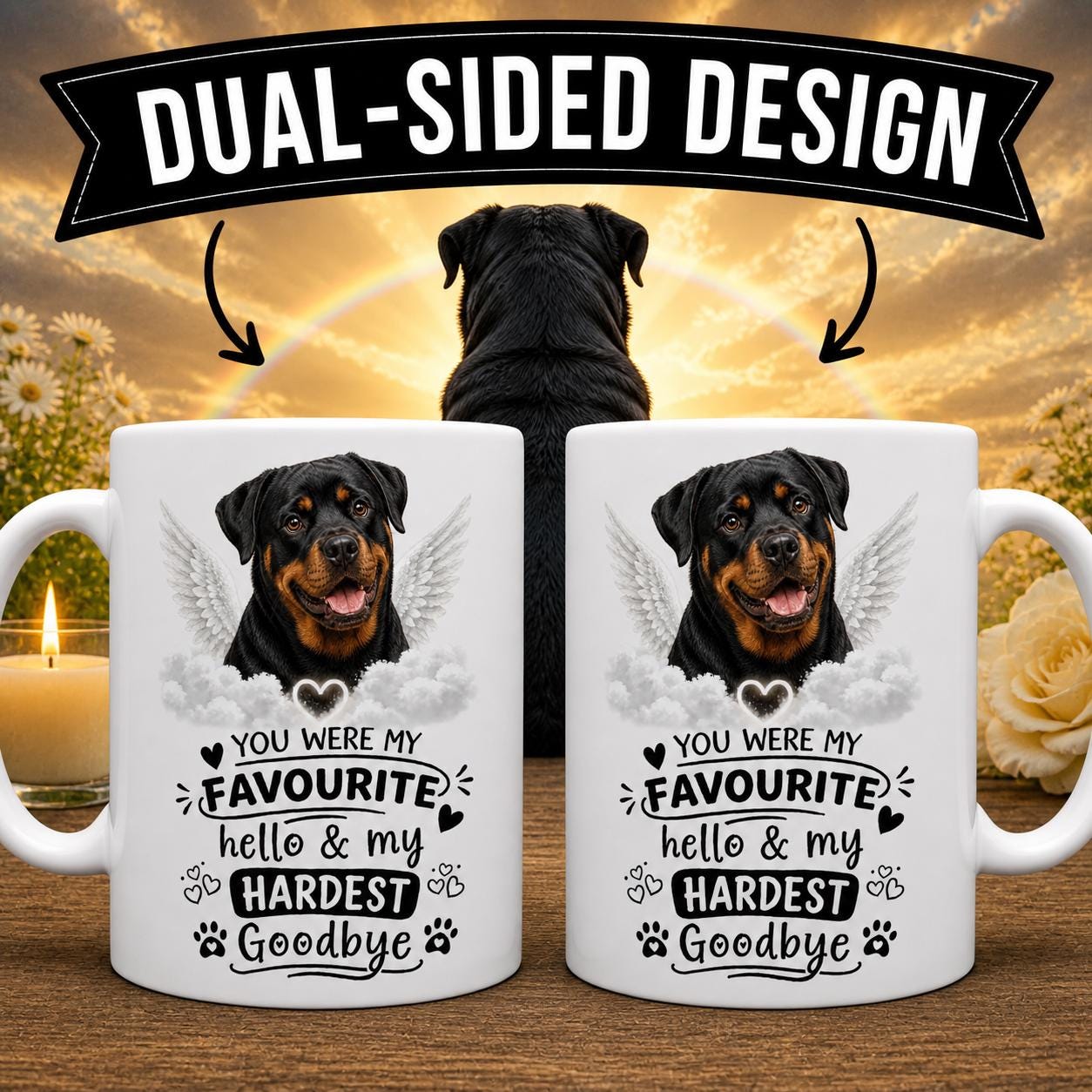 Personalised Rottweiler Memorial Mug Personalised, rottie Pet Loss Gift, Dog Remembrance Mug, Favourite Hello Hardest Goodbye 11oz