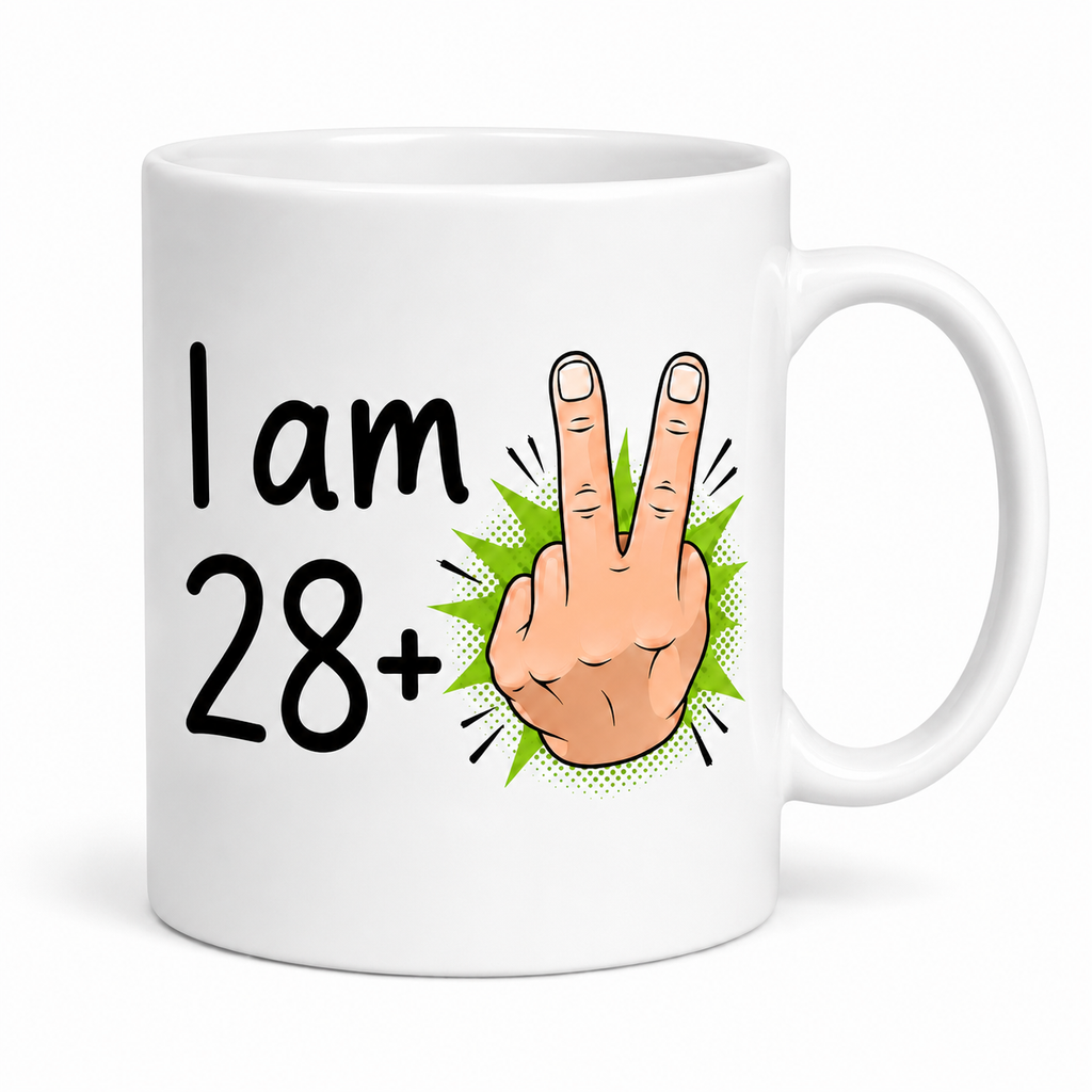 Funny Age Mug, 'I am 28, 38, 48, 58, 68+2', Choice of Ages, Novelty Coffee Mug, White Ceramic, Humorous Birthday Gift, Cup for Men & Women, Present, Age, 11oz