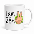 Funny Age Mug, 'I am 28, 38, 48, 58, 68+2', Choice of Ages, Novelty Coffee Mug, White Ceramic, Humorous Birthday Gift, Cup for Men & Women, Present, Age, 11oz