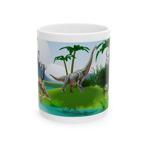 Child's personalised dinosaur, fantasy, Christmas, Birthday, gift, present, child, Unique, pretty 11oz Ceramic Coffee Cup Drinkware