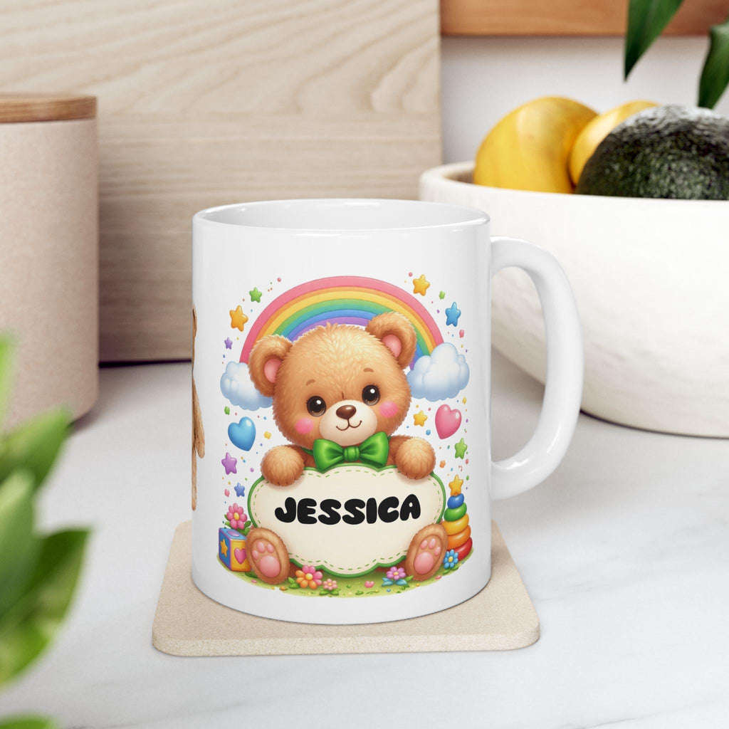 Personalised Teddy Bear Children's Mug, 11oz Ceramic, Boy Girl