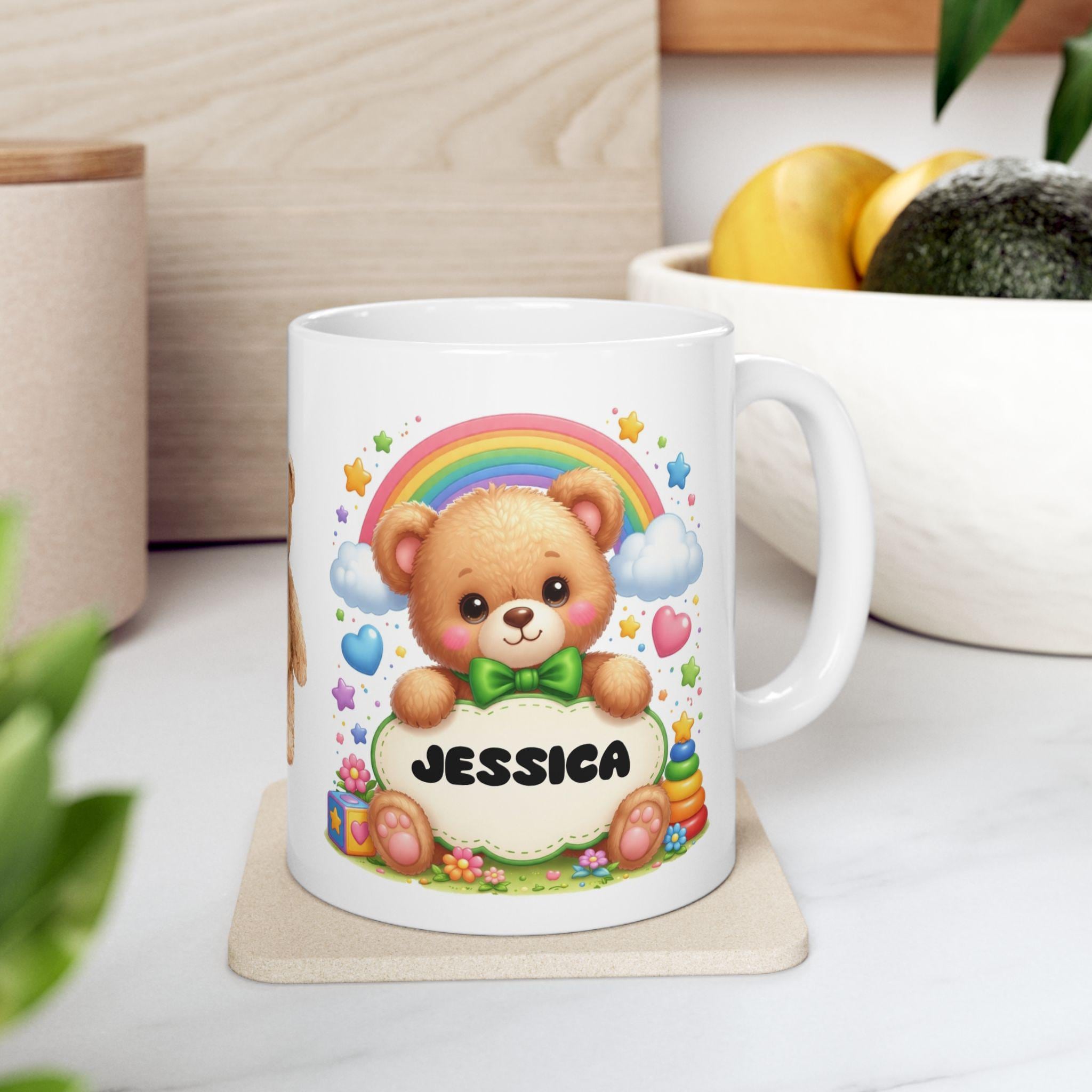 Personalised Teddy Bear Children's Mug, 11oz Ceramic, Boy Girl