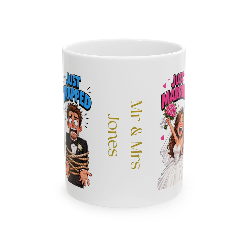 Wedding just married just trapped, funny, satire, sarcastic, personalised.