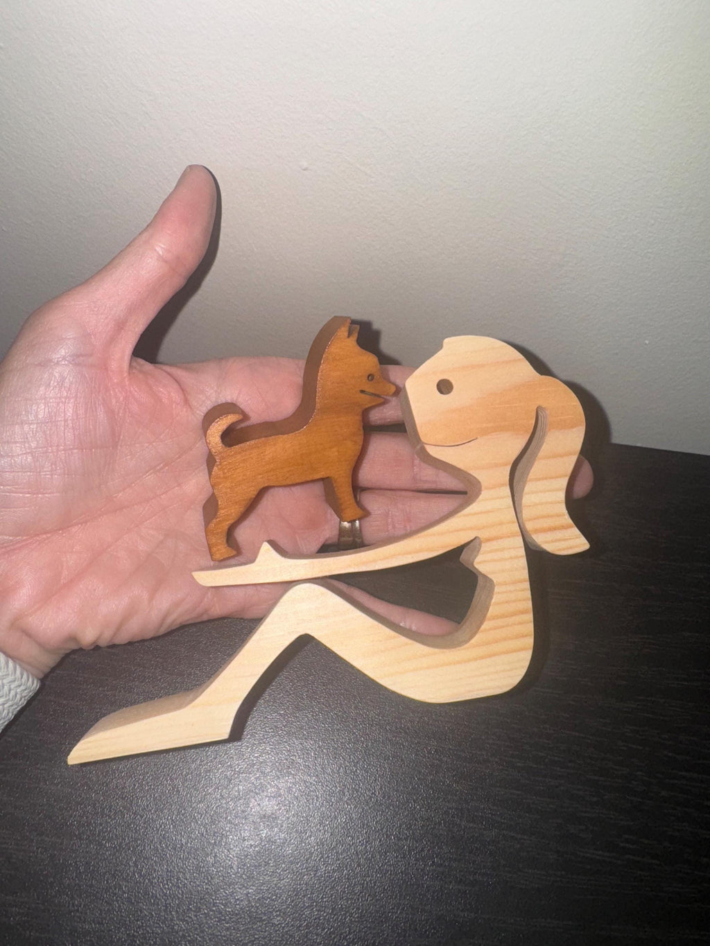 Woman and Chihuahua, Wooden sculpture, Hand made, Gift, unique, Craftmanship, Animal, Dog